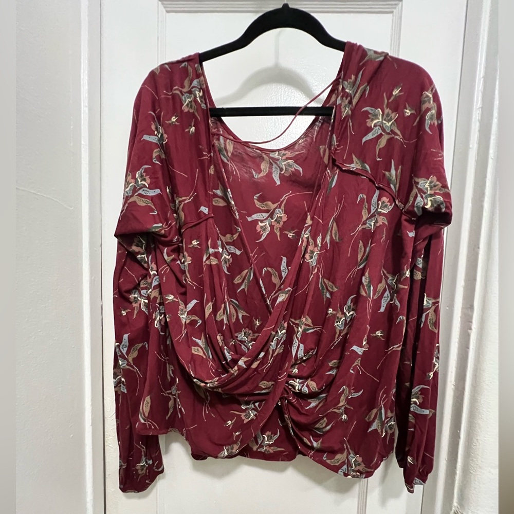 Free People Burgundy Floral Blouse